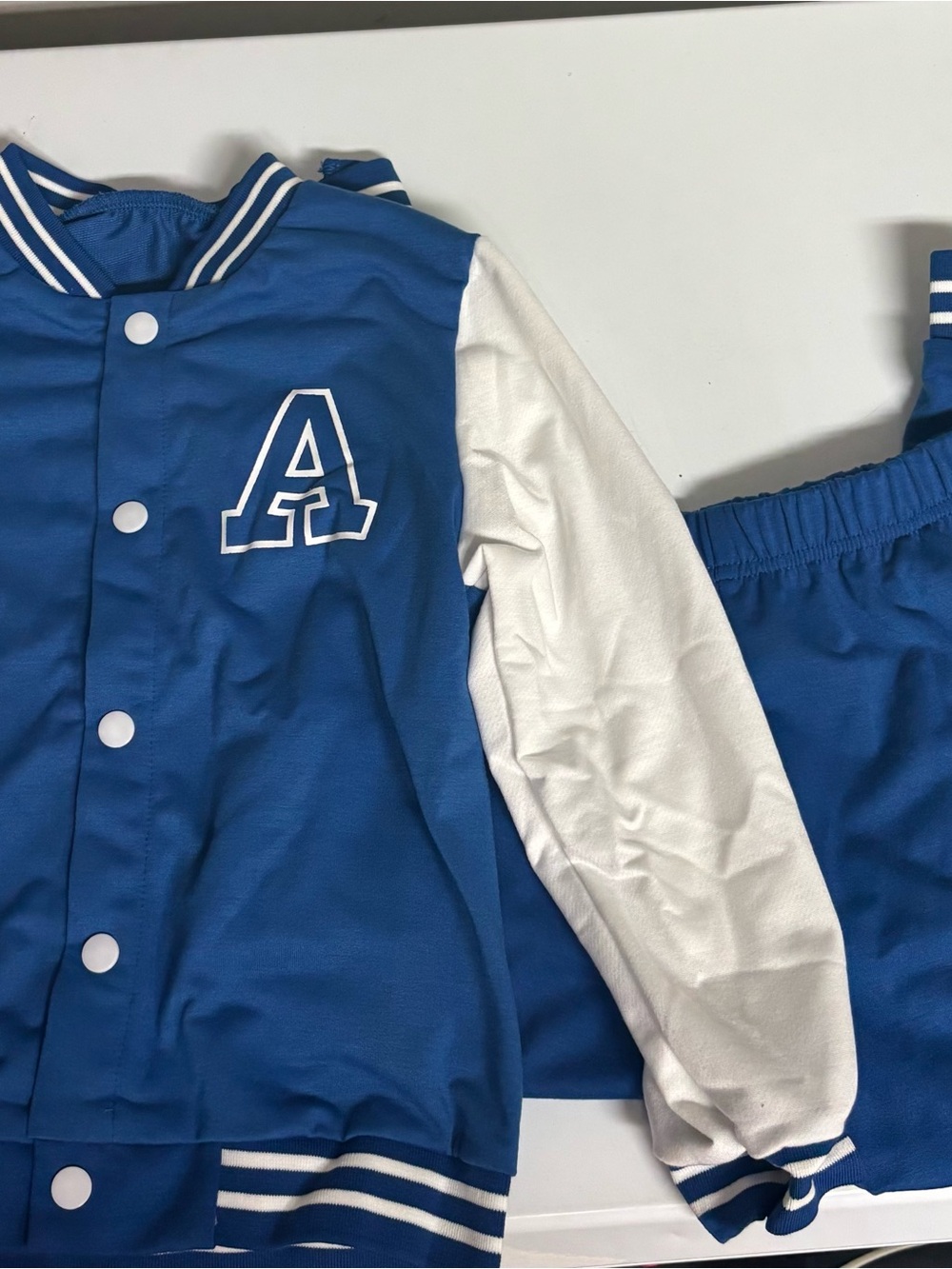 Kids Blue and White Matching Varsity Set - A Letter Pocket